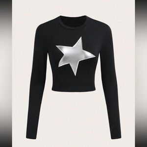 Shein icon star print crop tee